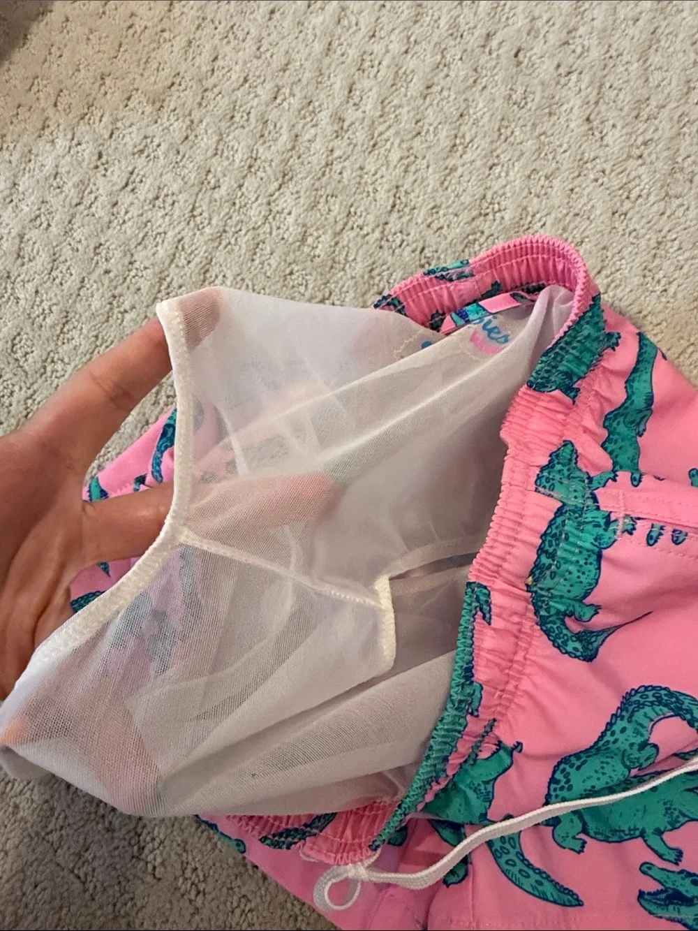 chubbies Pink Swim Shorts with Teal Alligator Accents